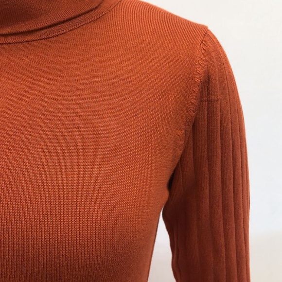 Pumpkin Orange Turtleneck Knit Belted Dress - Picture 14 of 16